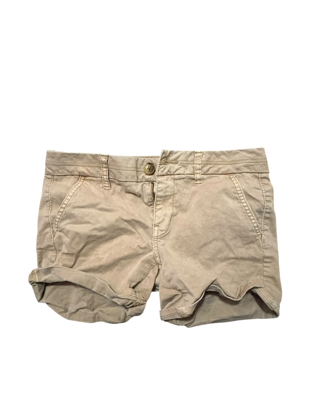American Eagle Outfitters High-Waist Roll-Cuff Chino Shorts - Tan